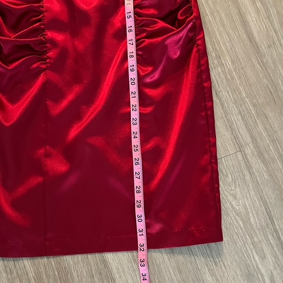Y2K Vintage Burgundy Red Satin Bow Knee Length Evening Dress Size 11 - Picture 5 of 9
